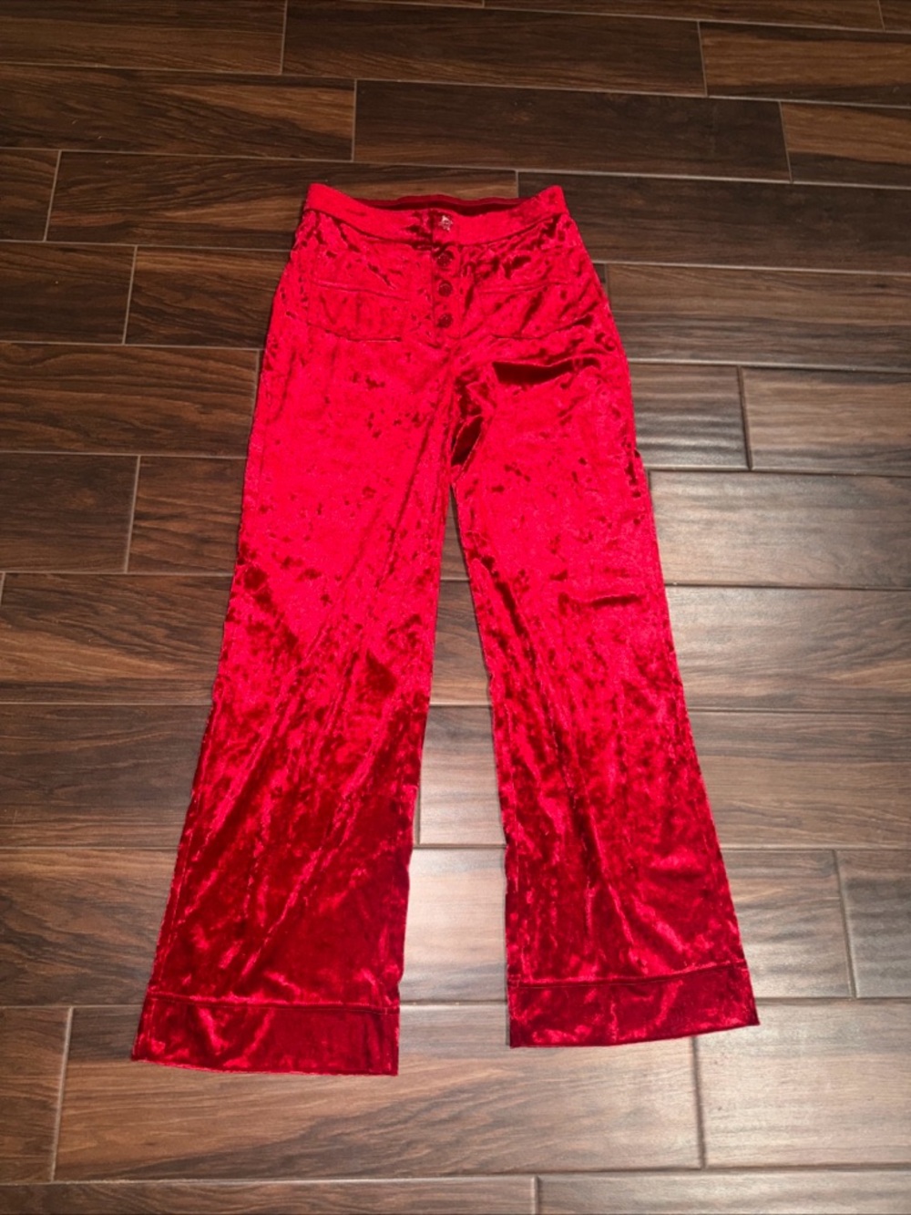 Halara Red Velvet Wide Leg Pants Womens Size M High Waisted Button New